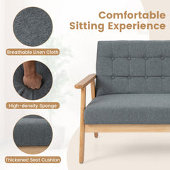 2-seat Cushioned Couch with Rubber Wood Frame and Classic Tufted Design-Grey