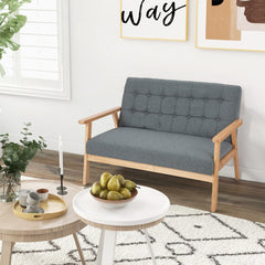 2-seat Cushioned Couch with Rubber Wood Frame and Classic Tufted Design-Grey