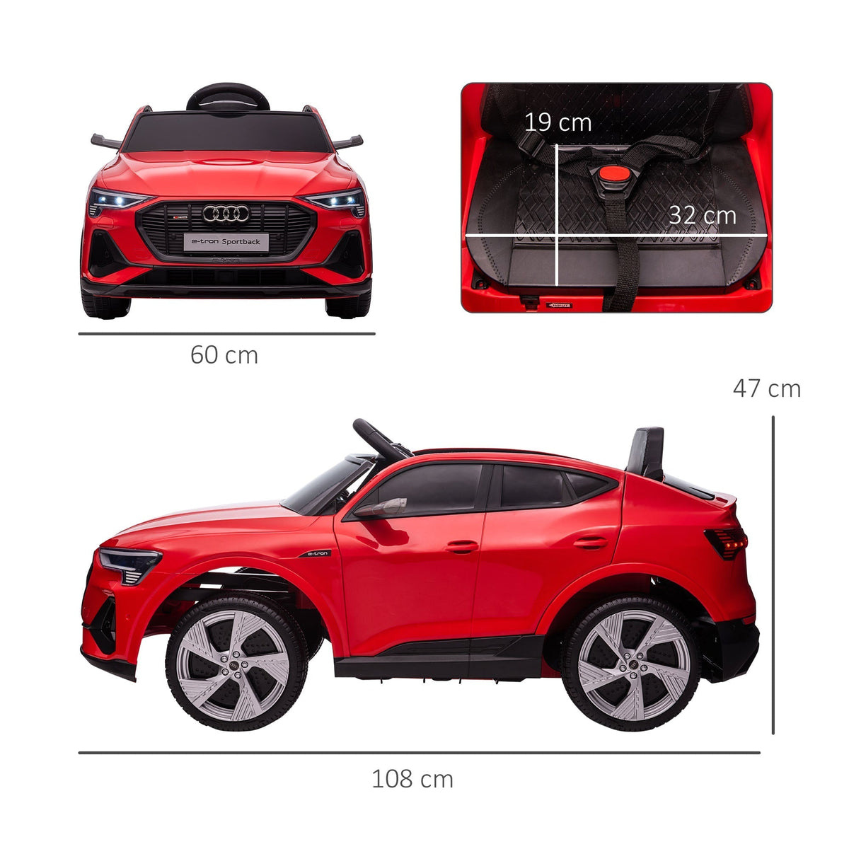 HOMCOM Audi E-tron Licensed 12V Kids Electric Ride on, Electric Car for Kids, with Parental Remote, Music Lights MP3, Suspension Wheels, for 3-5 Years, Red