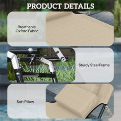 Outsunny Folding Sun Lounger with Face Hole, 4-Position Adjustable Backrest Garden Recliner Chair Sunbed, Outdoor Lounge Chair with 600 D Oxford Cloth Seat, Pillow for Beach, Beige
