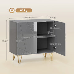 HOMCOM Modern Luxe High Gloss Sideboard, with Hairpin Legs - Grey