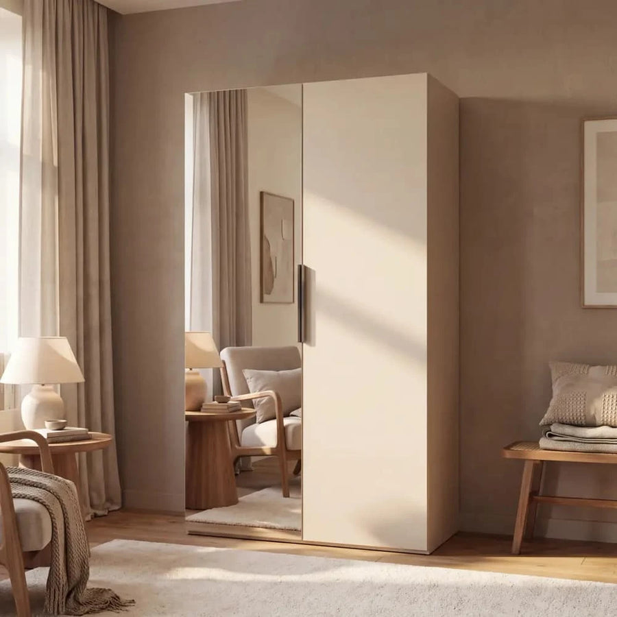 Lumo Hinged Door Wardrobe 100cm in Cashmere