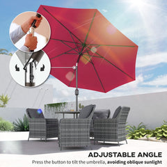 Outsunny 3(m) Tilting Parasol Garden Umbrellas, Outdoor Sun Shade with 8 Ribs, Tilt and Crank Handle for Balcony, Bench, Garden, Wine Red