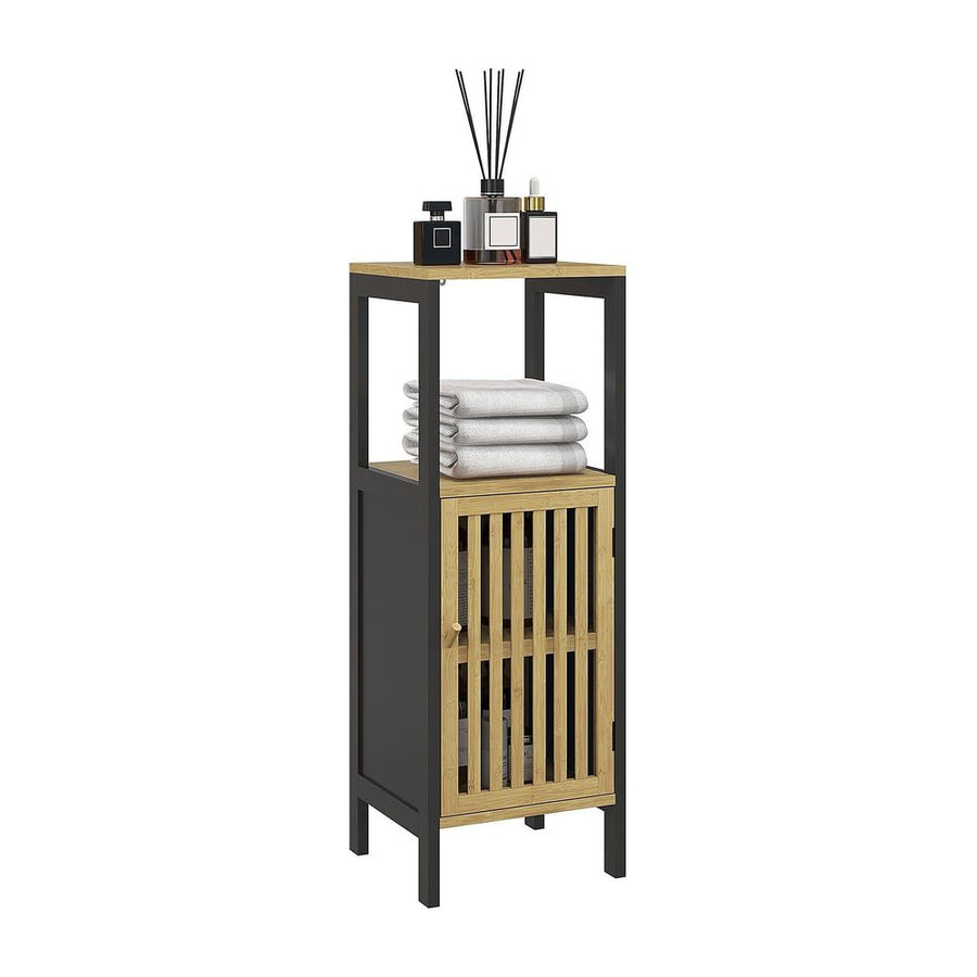 HOMCOM Bamboo-Blend Retro Cut-Out Bathroom Storage Unit, with Cupboard