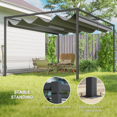 Outsunny 4 x 3(m) Metal Outdoor Pergola with Retractable Roof, Outdoor Gazebo with Drainage Holes for Garden, Patio, Lawn, Grey