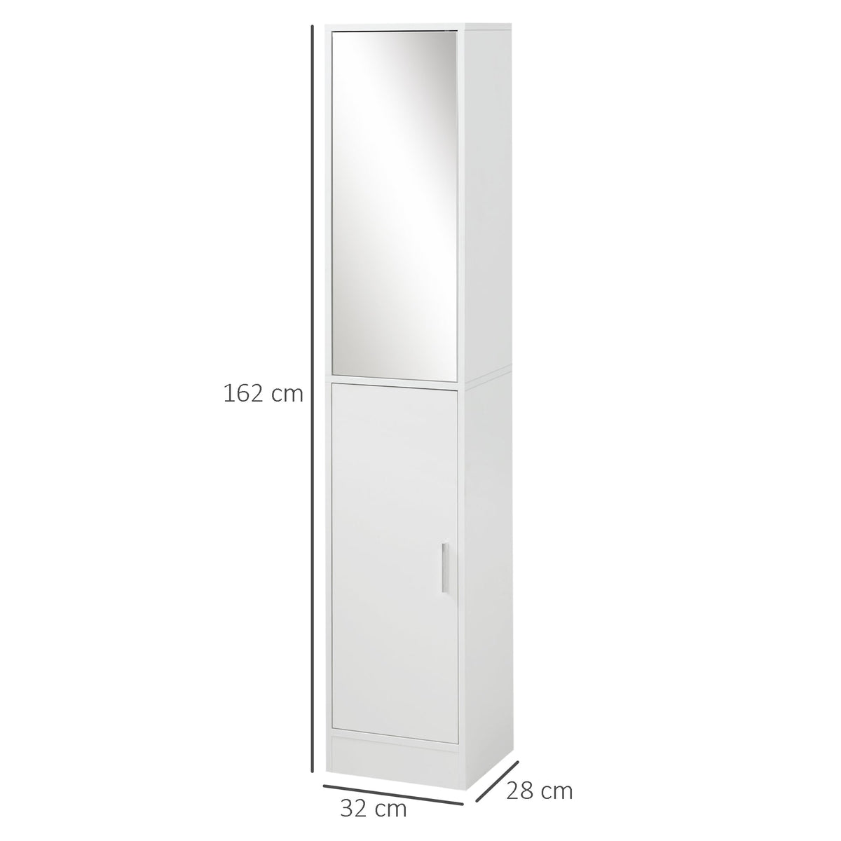 kleankin Tall Bathroom Cabinet with Mirror and Adjustable Shelf - White