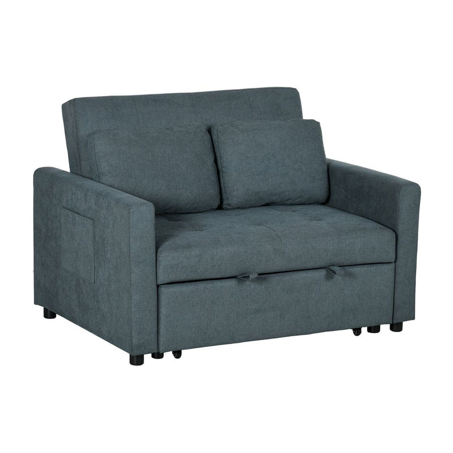 HOMCOM Loveseat Sofa Bed, Convertible Bed Settee with 2 Cushions, Side Pockets for Living Room, Charcoal Grey