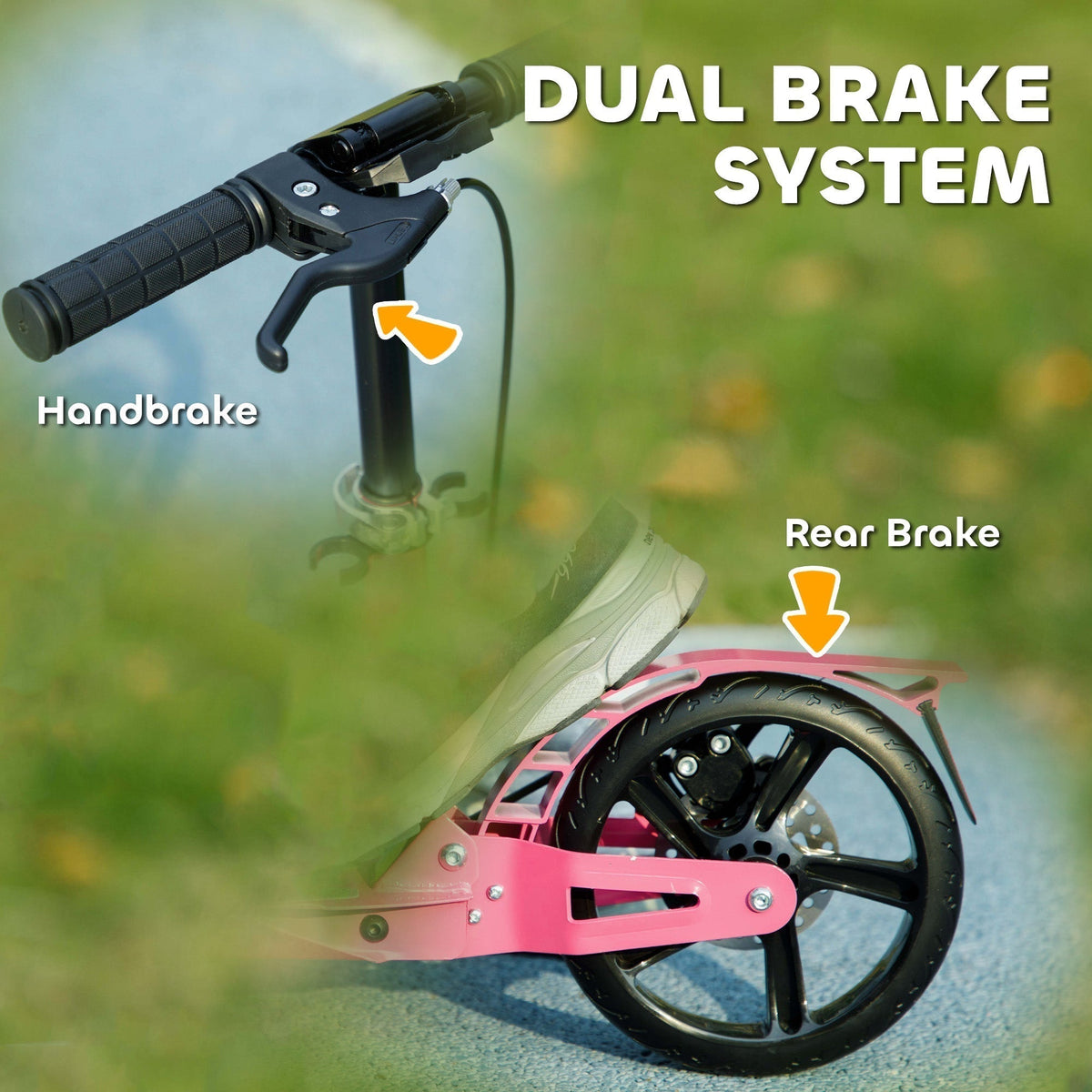 AIYAPLAY Kids Scooter with Four-Level Adjustable Handlebar, Dual Brake System, 200mm Wheels, ABEC-7 Bearings, Pink