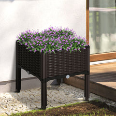Outsunny 26L Garden Raised Bed Elevated Patio Flower Plant Planter Box PP Vegetables Planting Container, Brown