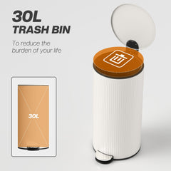 HOMCOM Kitchen Bin, 30 Litre Pedal Rubbish Bin with Removable Bucket, Cream