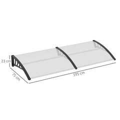Outsunny Front Door Canopy Outdoor Awning Aluminium Rigid Plastic Polycarbonate Rain Shelter UV Water Rain Resistant 75 x 195