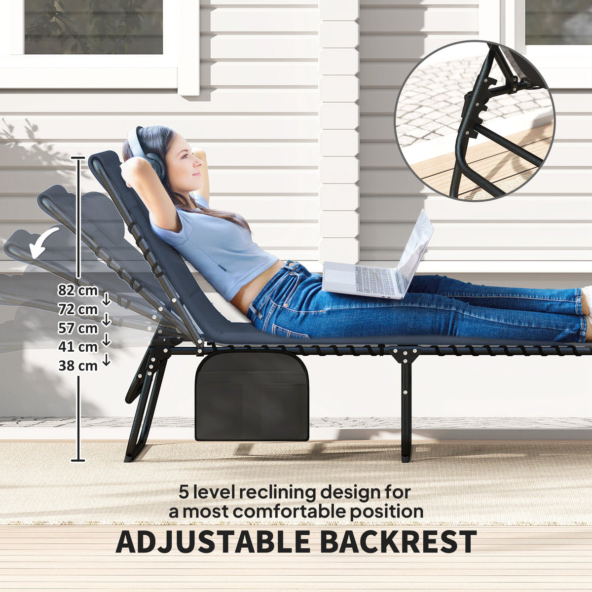 Outsunny Set of Two Reclining Sun Loungers - Dark Blue