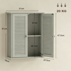 HOMCOM Bathroom Cabinet, Bathroom Wall Cabinet with Louvered Doors and Adjustable Shelf Storage for Kitchen, Light Green