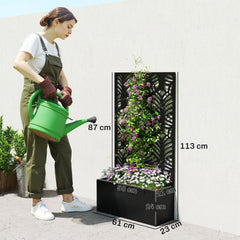 Outsunny Metal Garden Bed for Garden with Trellis, Wall Mounted or Freestanding Raised Planter with Privacy Screen