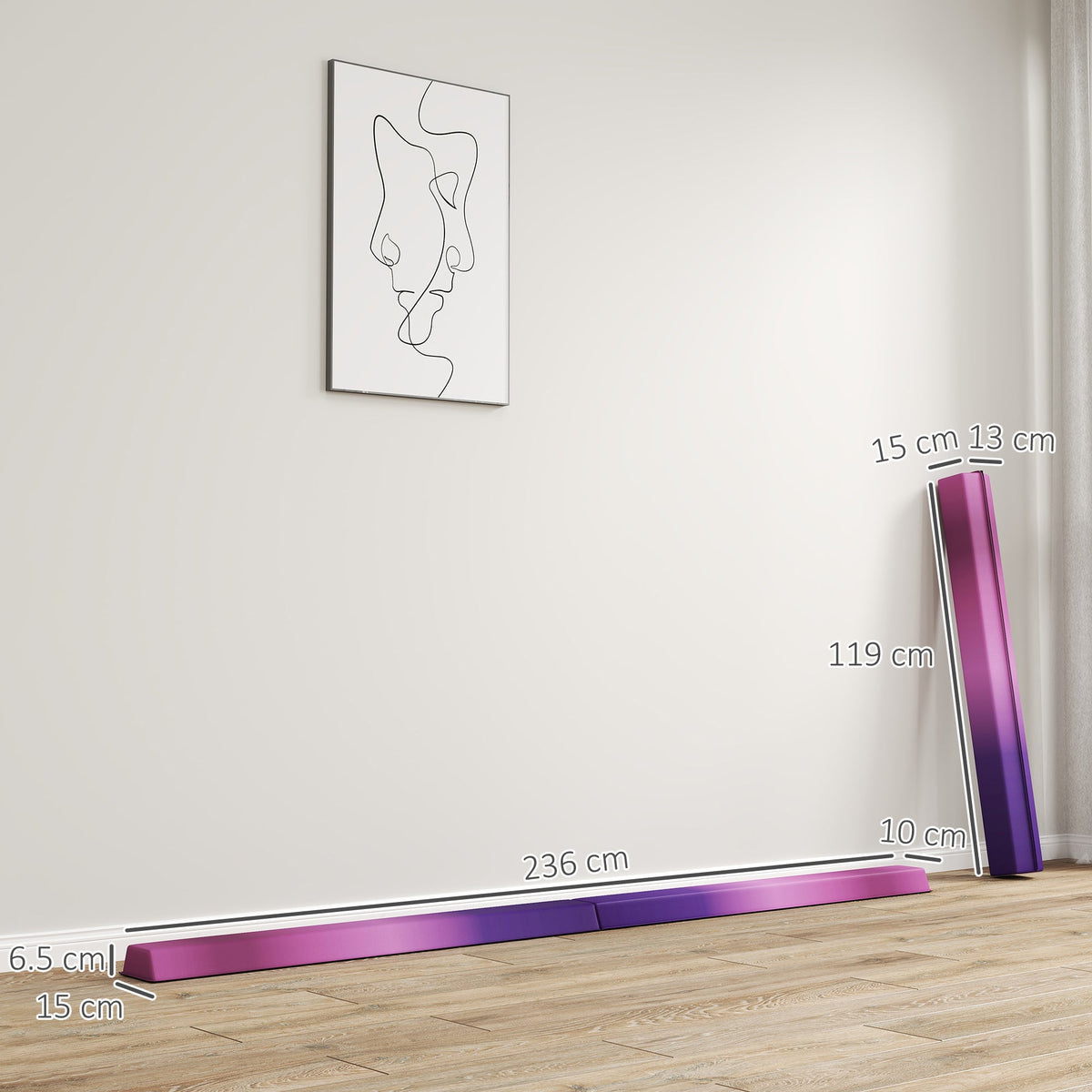 SPORTNOW 7.7ft Folding Gymnastics Beam, Floor Balance Beam for Kids with Anti-Slip Base, Gymnastics Equipment for Home, Purple