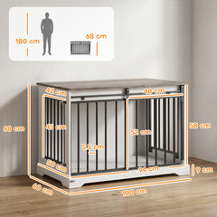 PawHut 100 cm Large Dog Crate Furniture with Sliding Barn Door for Large Dogs, White