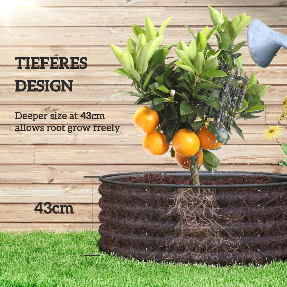 Outsunny Galvanised Raised Garden Bed with Safety Edging, Outdoor Raised Planter Box with Gloves, 120 x 120 x 43cm, Dark Grey
