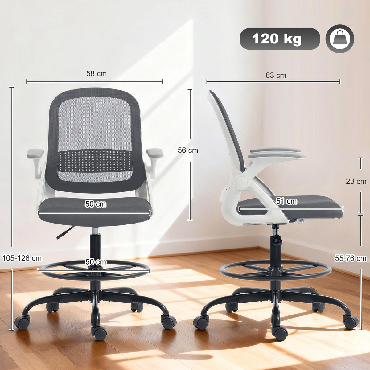 HOMCOM Painting Chair, Mesh Computer Desk Chair with Flip-up Armrests, Grey