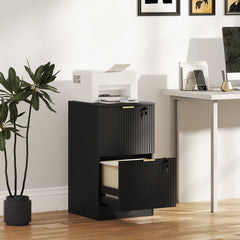 HOMCOM Filing Cabinet, Fluted Vertical File Cabinet with 2 Lockable Drawers and Hanging Rails, Black
