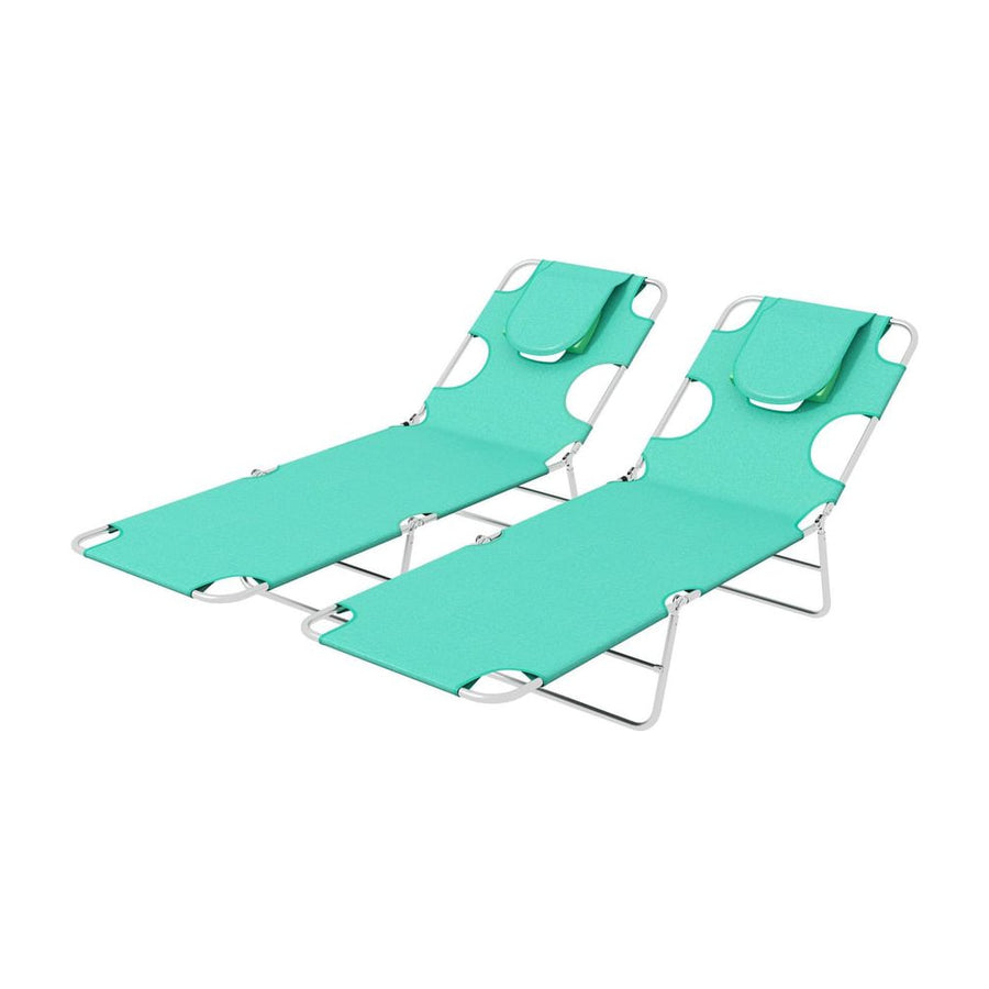 Outsunny Foldable Sun Lounger Set of 2 with Reading Hole, Portable Sun Lounger with 5 Level Adjustable Backrest, Reclining