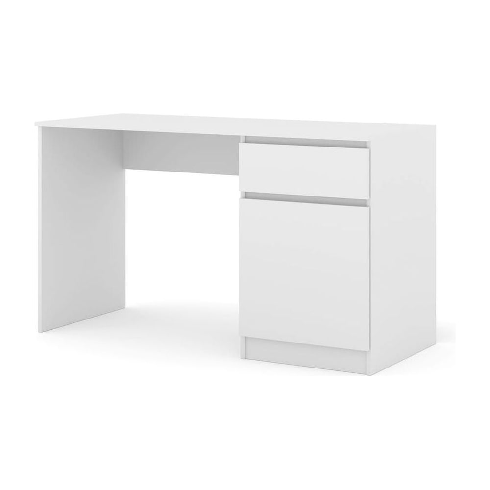 Maja Desk 130cm in a plain white finish with a side drawer and cupboard unit