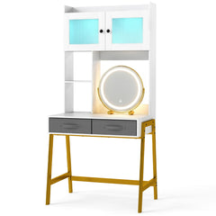 Makeup Vanity Desk with Rotating Mirror and Adjustable Light-White