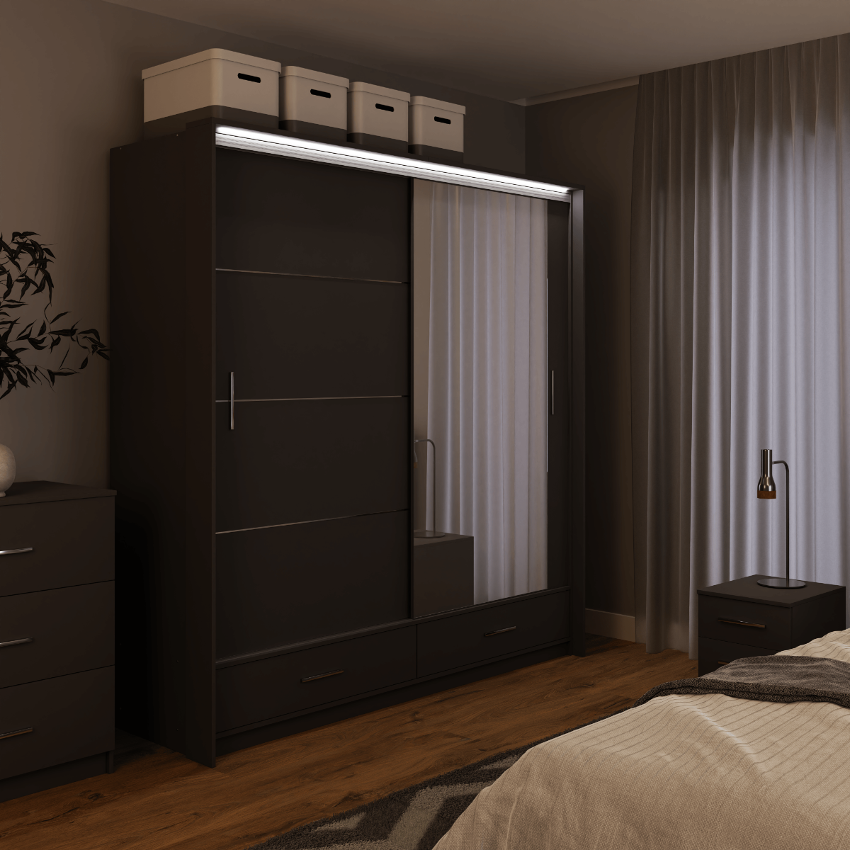 Graphite Mirrored Sliding Door Wardrobe 208cm – EPSOM