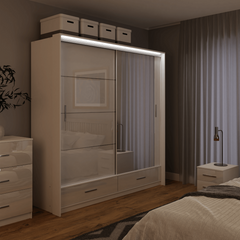 White Gloss Mirrored Sliding Door Wardrobe 208cm – EPSOM