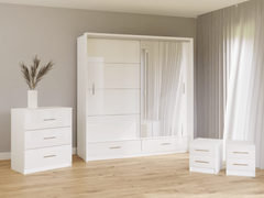 White Gloss Mirrored Sliding Door Wardrobe 208cm – EPSOM