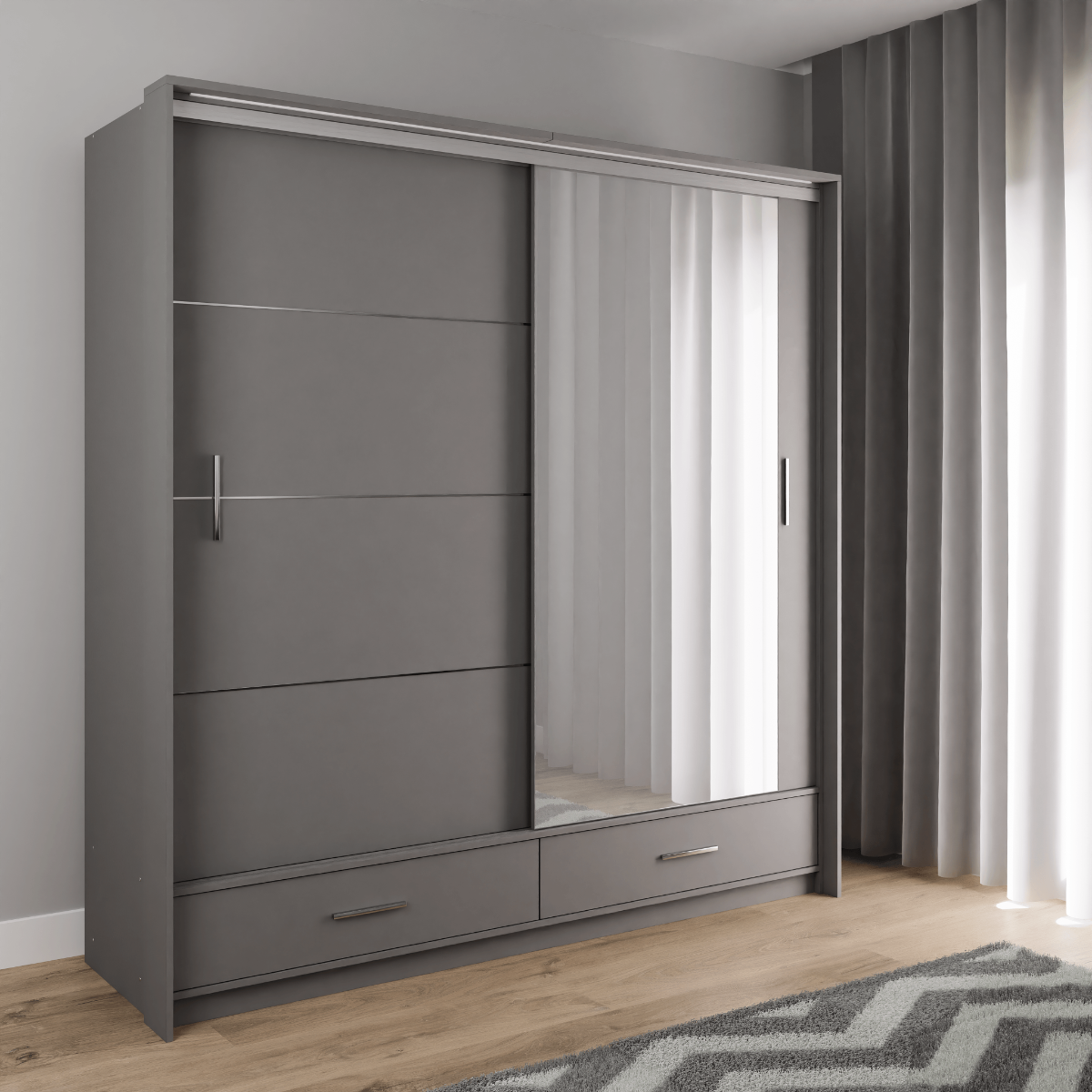 Graphite Mirrored Sliding Door Wardrobe 208cm – EPSOM