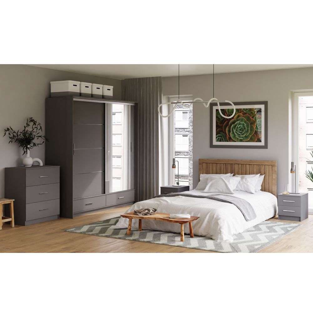 Graphite Mirrored Sliding Door Wardrobe 208cm – EPSOM