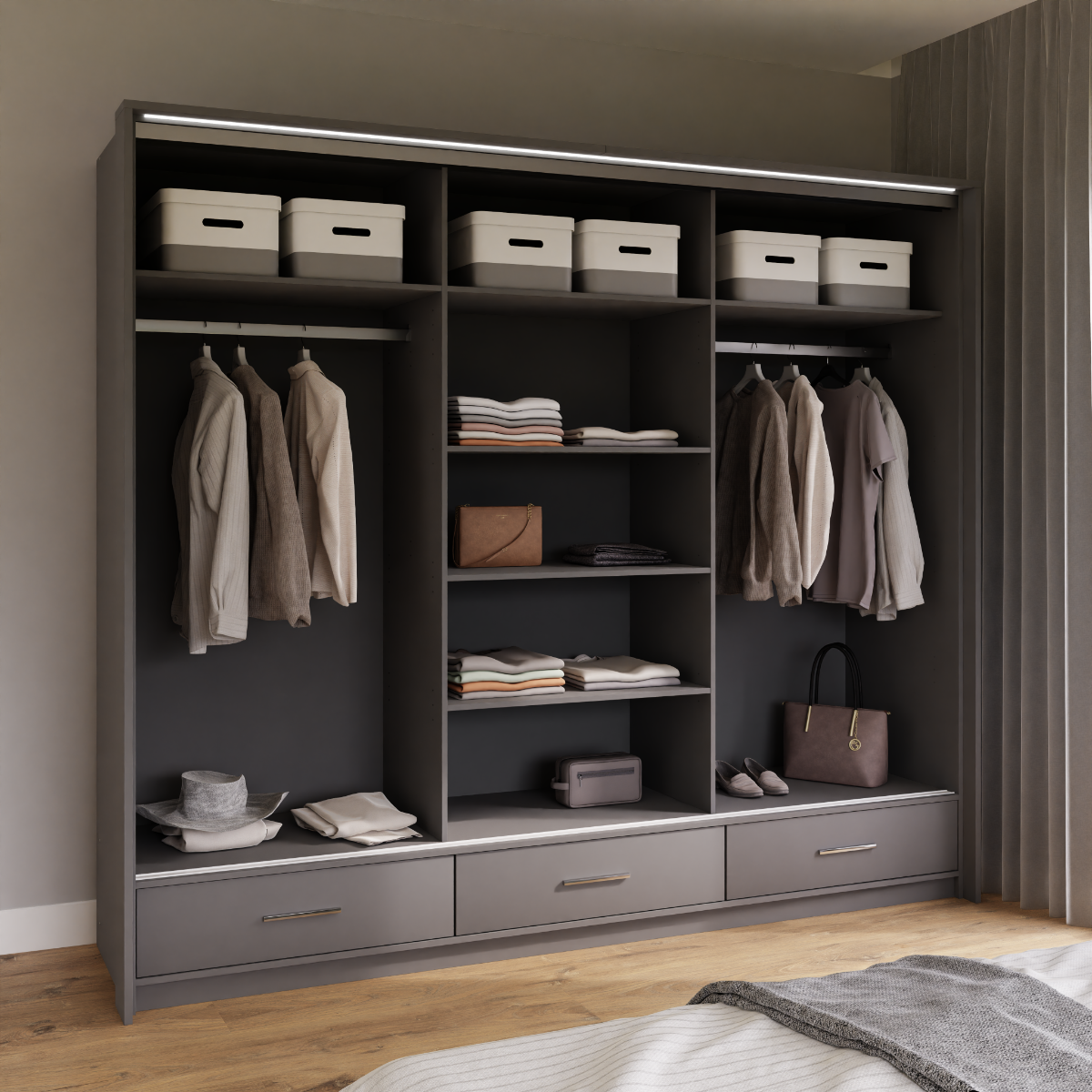 Graphite Mirrored Sliding Door Wardrobe 255cm – EPSOM