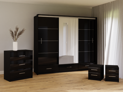 Black Gloss Mirrored Sliding Door Wardrobe 255cm – EPSOM