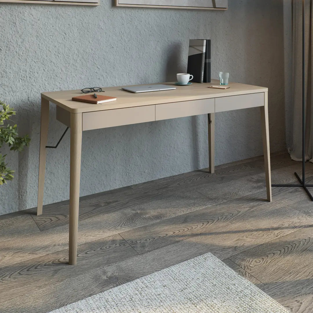 Match MK-01 Desk 139cm set up in a home office with a laptop and accessories on the surface