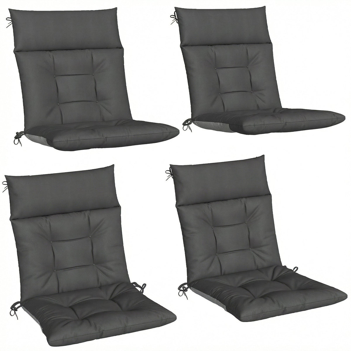 Outsunny Patio Chair Cushions Set of 4, Waterproof Non-Slip Lounge Chair Cushions, 112x53cm, Dark Grey