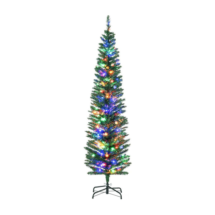 HOMCOM 6' Artificial Prelit Christmas Trees Holiday Décor with Colourful LED Lights, Pencil Shape, Steel Base