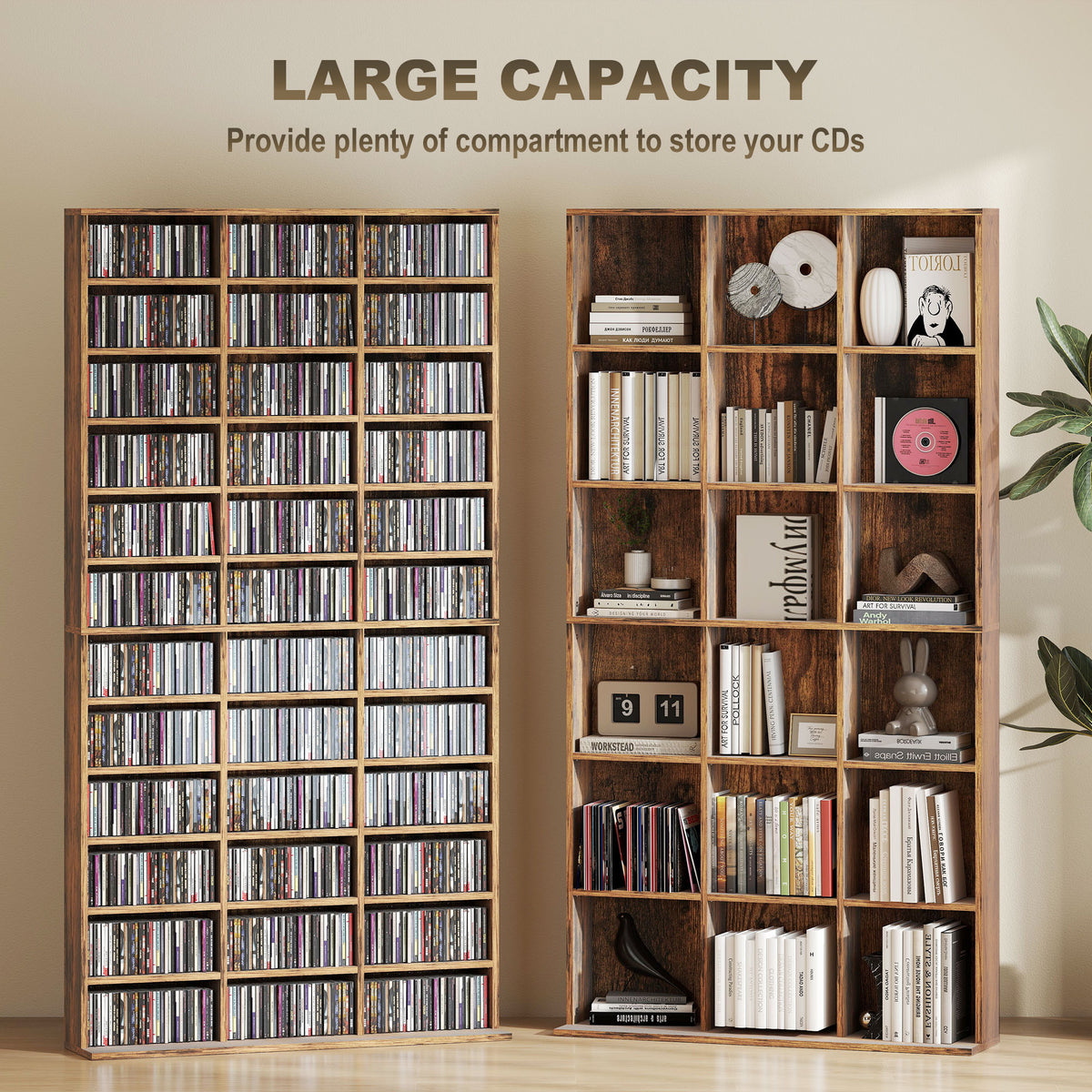HOMCOM CD Storage Unit with Adjustable Shelves, 102 x 195 cm, Rustic Brown