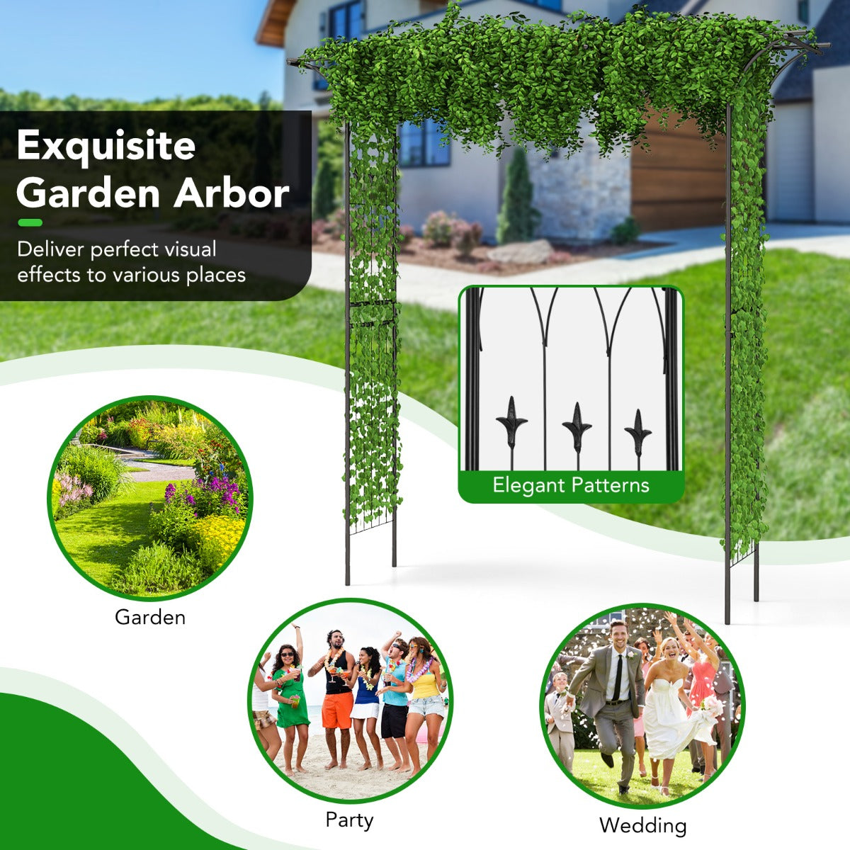 Metal Archway for Climbing Plants for Wedding Ceramony Party Backyard-Black