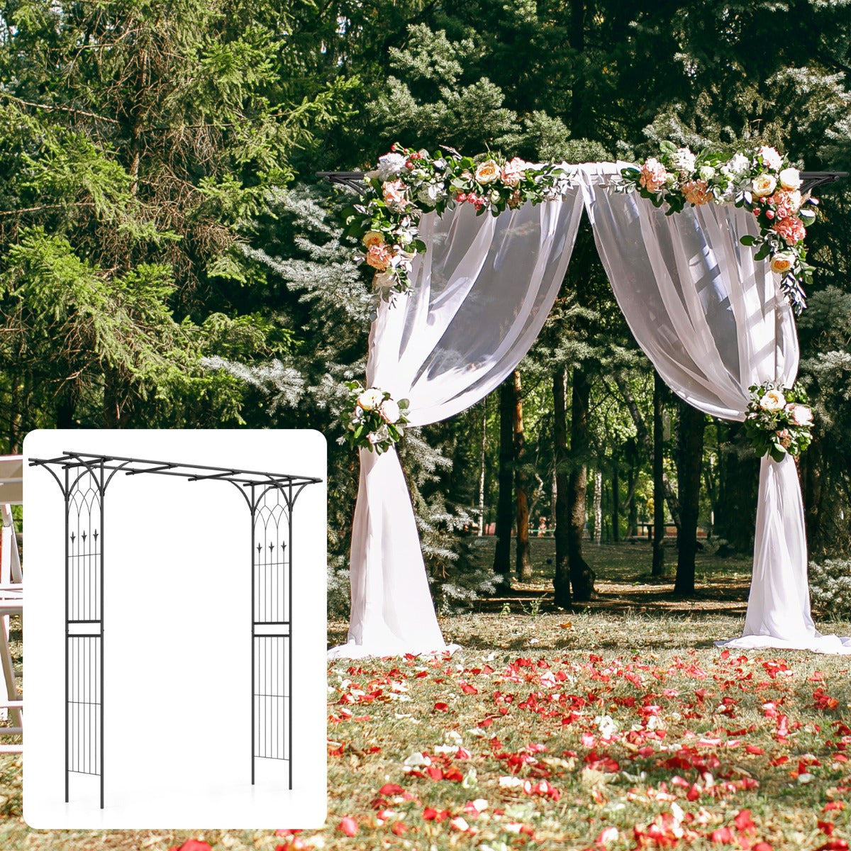 Metal Archway for Climbing Plants for Wedding Ceramony Party Backyard-Black