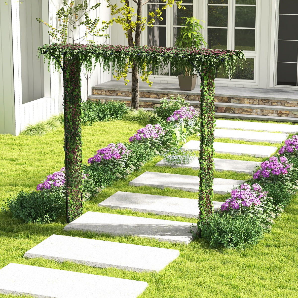 Metal Archway for Climbing Plants for Wedding Ceramony Party Backyard-Black