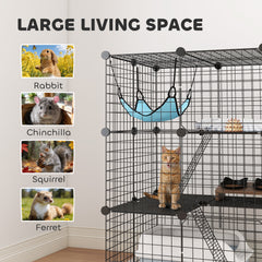 PawHut Indoor Cat Cage DIY Customizable 3-Tier Indoor Cat Enclosure with 3 Doors and Hammock 105 cm Black