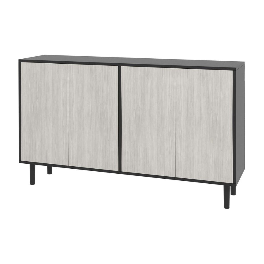 HOMCOM Kitchen Sideboard Storage Cabinet for Living Room with Adjustable Shelves 4 Doors and Pine Wood Legs Black