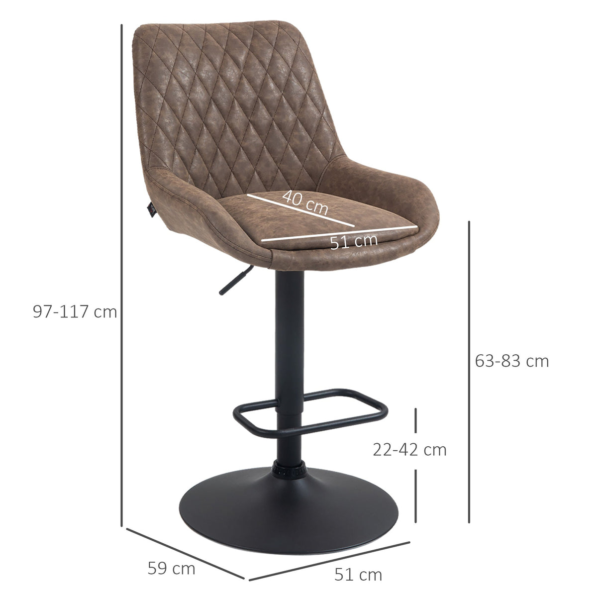 HOMCOM Adjustable Faux Leather Retro Bar Stools For Home Use, Brown