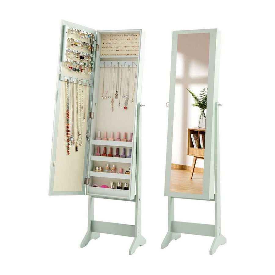 Mirrored Jewelry Armoire with Full-Length Mirror and 3 Tilting Angles-Green