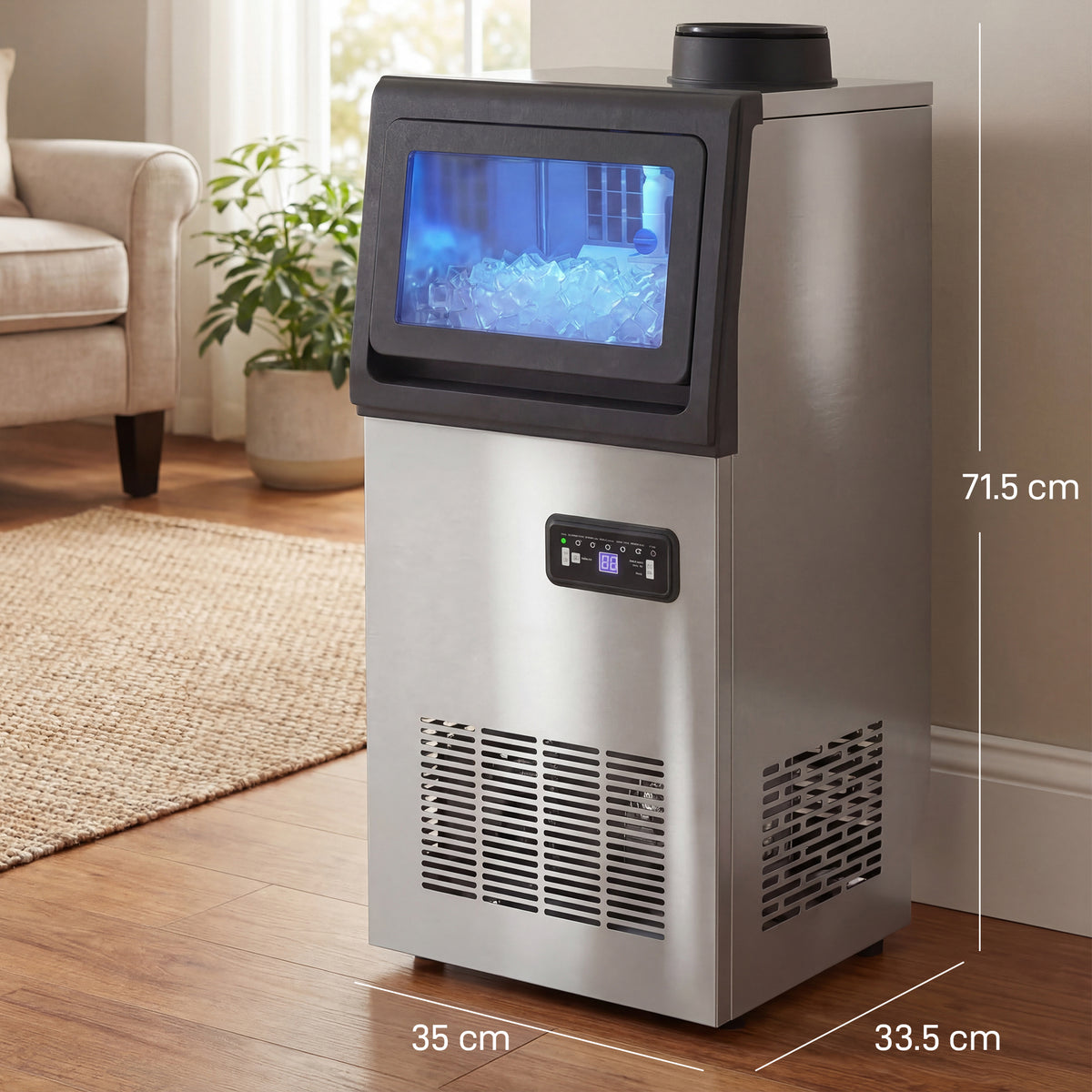 HOMCOM Commercial Ice Maker Machine, 45kg/24H Stainless Steel Under Counter or Freestanding Ice Machine, Silver