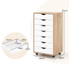 Mobile File Cabinet on Wheels with 7 Drawers-Natural