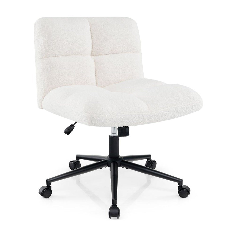 Modern Cross Legged Swivel Task Chair with Wheels in beige on a plain white background