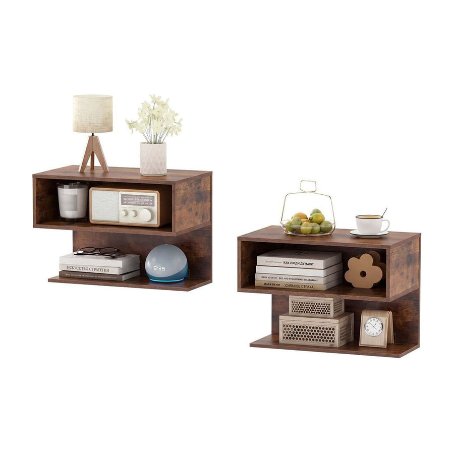 Modern Floating Nightstand with Storage Shelves for Living Room and Bed Room-Rustic Brown