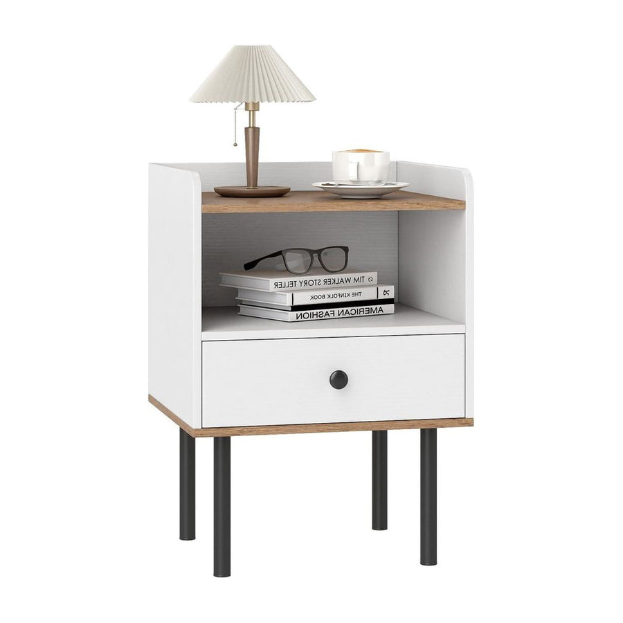 Modern Sofa Side Table with Drawer and Metal Legs for Small Spaces-White-1 Piece