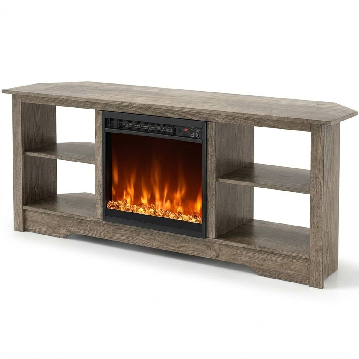 Modern TV Stand and Recessed Electric Fireplace Bundle in Grey